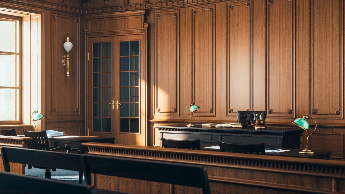 Interior of an empty courtroom.